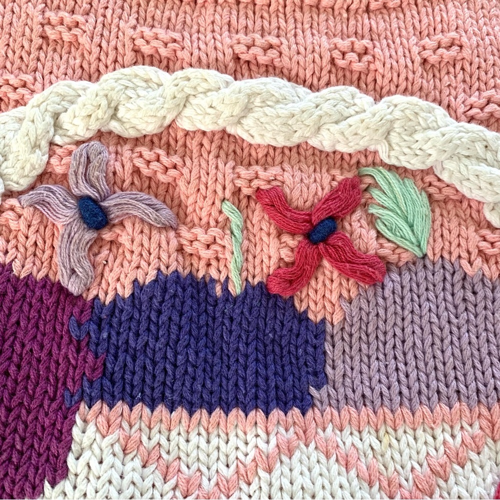 Vintage Sweater Jack Winter Hand Knit Easter Fruit Basket Sz Medium Petite Pink - Picture 6 of 12